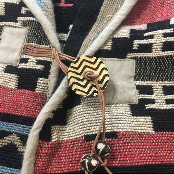 Vintage Flashback Womens Aztec Western  Blanket Oversized Jacket Tan Blue Size M - Picture 7 of 13